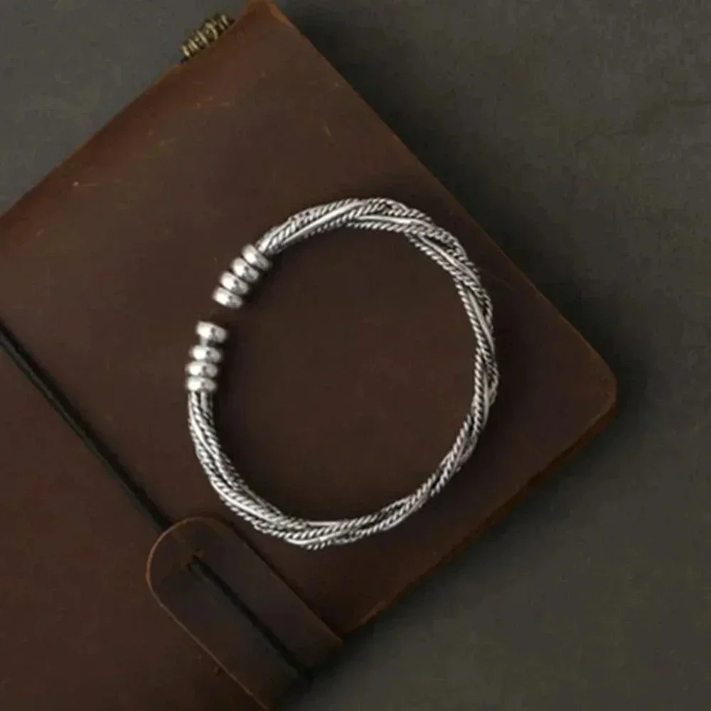 925 Sterling Silver Braided Modern Twist Cuff Bracelet Silver Bangle Bracelet - Picture 3 of 6